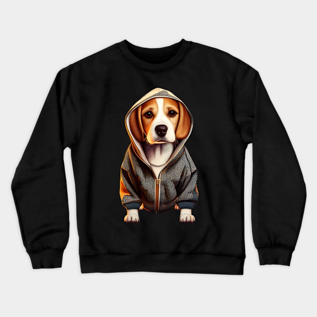 Beagle Wearing a Hoodie Crewneck Sweatshirt by Lakeview TeeShop